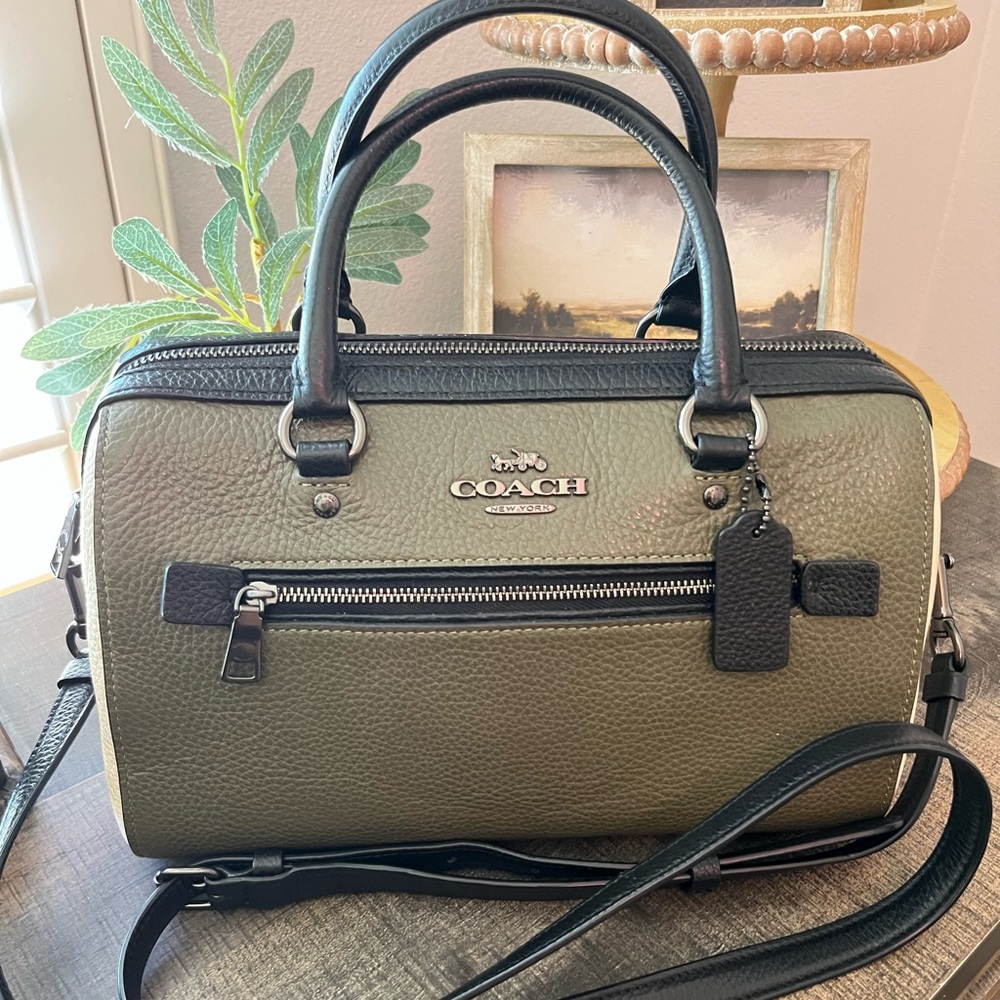 Coach Green and Black Leather Handbag